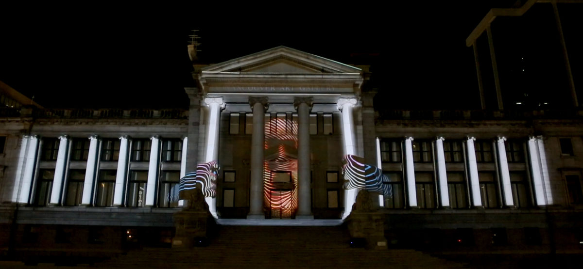 Frame from projection mapping on Facade Festival